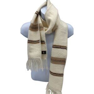 Ccahuantico Women's Alpaca Wool Scarf Beige Brown Stripe Thermal 63"